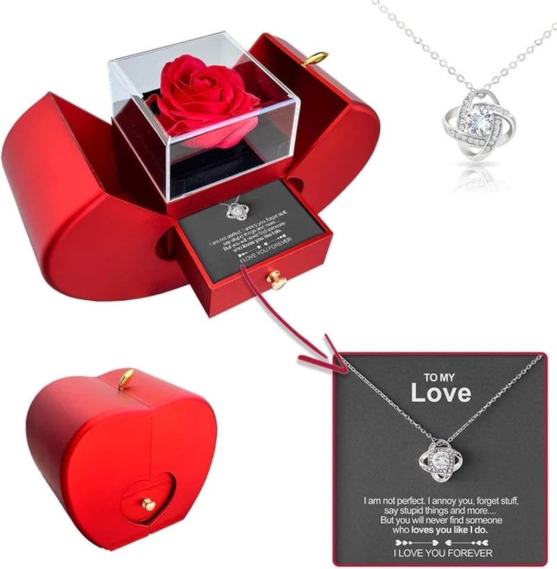 iceevery Store Preserved Handmade Red Rose With Hollow Clavicle Necklace,Jewelry Boxes With Necklace For Girlfriend,Wife,Mom With ''To My Love'' Card - Image 1